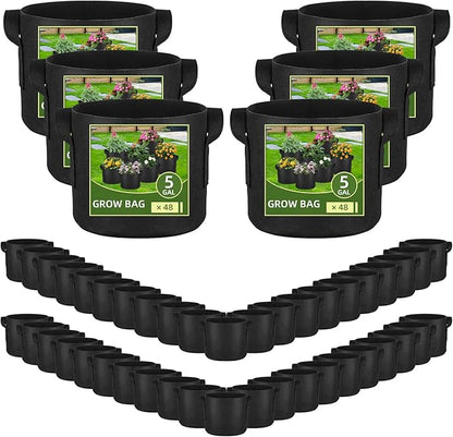 48 Pack 5 Gallon Vegetable/Flower/Plant Grow Bags, Heavy Duty Thickened Nonwoven Plant Fabric Pots Aeration Fabric Planters with Handles