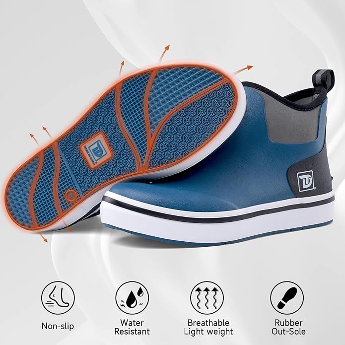 Trudave Mens Deck Boots, Waterproof Rubber Fishing Rain Boots, Anti-slip Short Ankle Shoes for Outdoor Fishing, Boating, Size 5-14