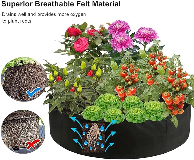 Raised Garden Bed, 2-Pack 50 Gallon Round Fabric Garden Grow Bags - Heavy Duty Breathable Fabric Planter Containers for Gardening Vegetables, Herbs, and Plants - Outdoor