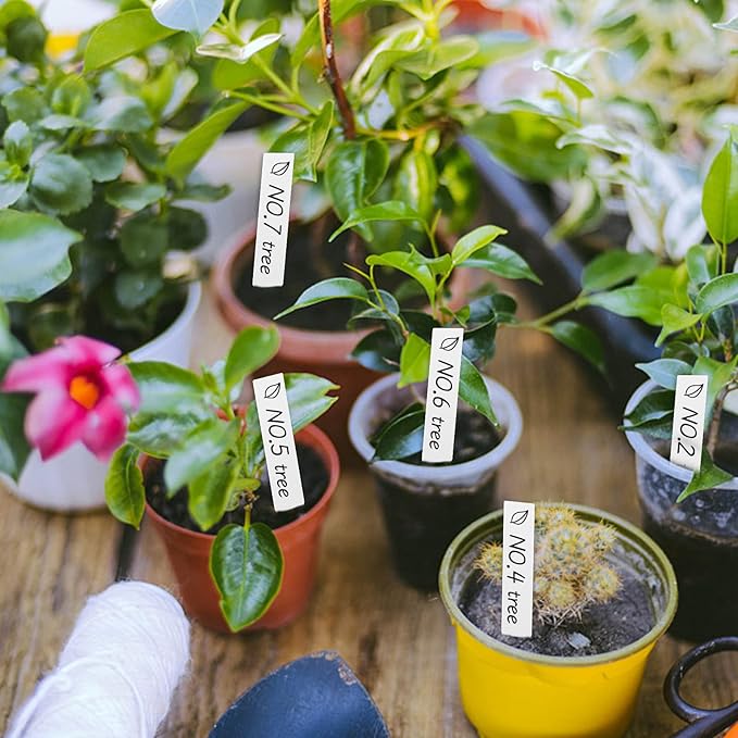 100Pcs 4 Inch Plant Labels,Plastic Waterproof Nursery Stake Tags for Potted Plants (White) (SZ-BC210YB)