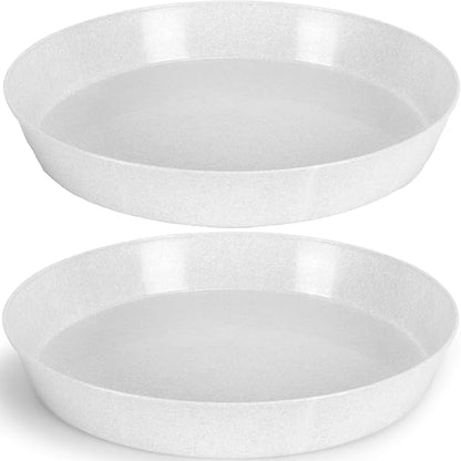 18 Inch (16.3 Inch Base) Case of 2 Plant Saucers - White Granite Colored Polypropylene – Heavy Duty Indoor/Outdoor – Collects Flower Pot Drainage and Excess Water– Made in USA