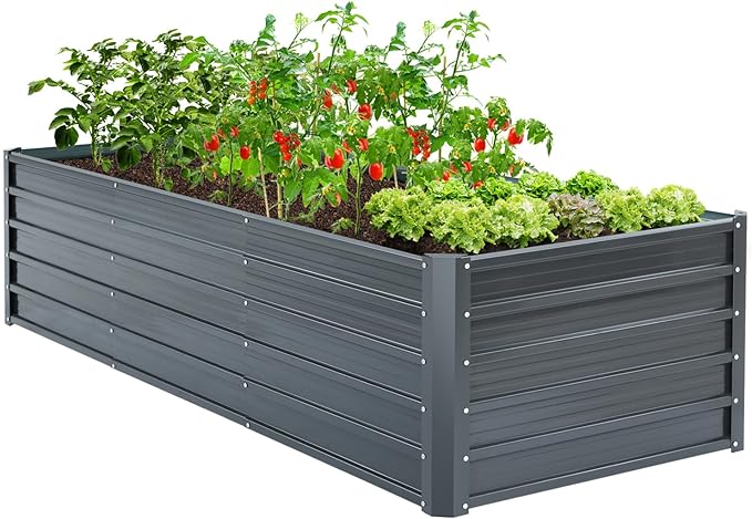 Ohuhu 8x3x1.9FT Metal Raised Garden Bed Outdoor, Reinforced Galvanized Steel Rustproof Planter Box, 100% Non-Toxic, 341 Gal Large Capacity Heavy Duty Raised Beds for Growing Vegetables Flowers Herbs