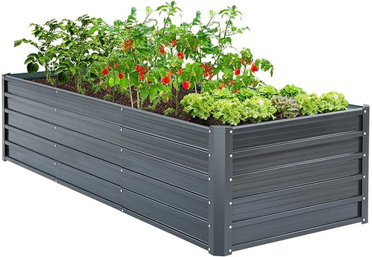 Ohuhu 8x3x1.9FT Metal Raised Garden Bed Outdoor, Reinforced Galvanized Steel Rustproof Planter Box, 100% Non-Toxic, 341 Gal Large Capacity Heavy Duty Raised Beds for Growing Vegetables Flowers Herbs