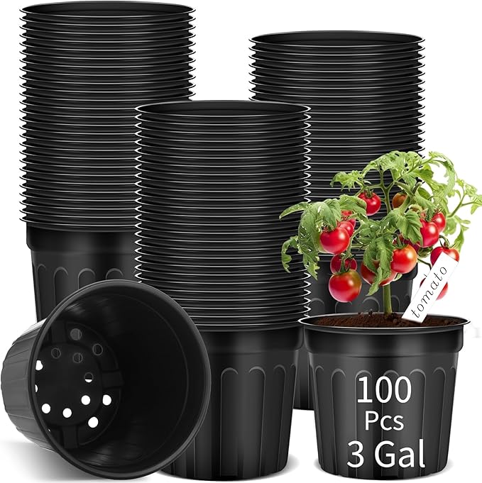100 Pcs 3 Gallon Plant Nursery Pots Bulk Plastic Planter Flexible Flower Seedlings Pot with Drainage Hole Thickened Seed Starting Container for Flower Succulents Cuttings Transplanting