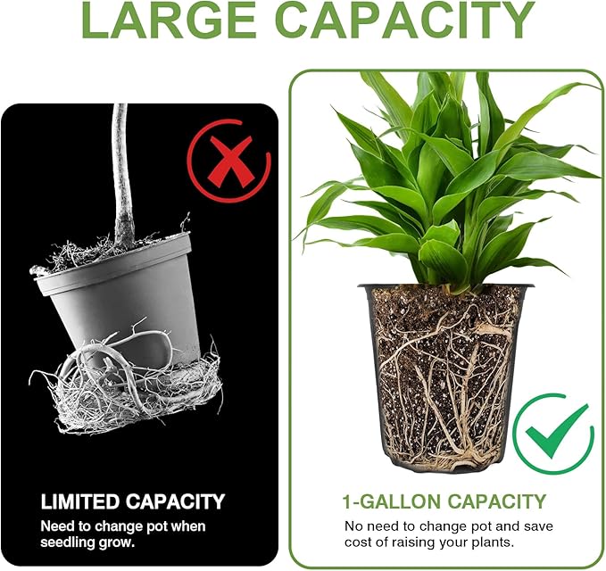 GroTheory 100 Pack 1 Gallon Nursery Pots, 6.7 Inch Plastic Pots for Plants, Plastic Flower Pots, Plant Pot, Seedling Pots for Potting, Seed, Succulent, Planting Pots with Plant Labels