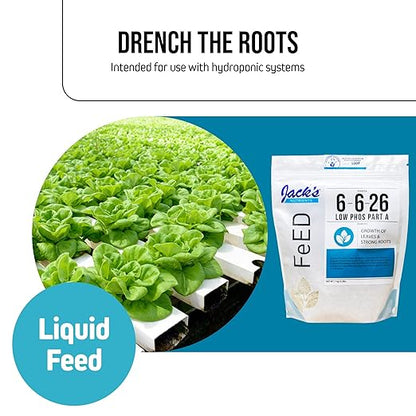 Jack’s Nutrients 6-6-26 Low Phos Part A Water-Soluble Fertilizer, 25lbs – Promotes Leaf Growth and Strong Roots