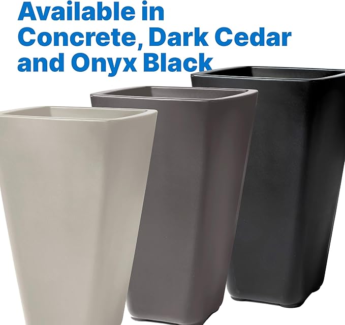 Step2 Bridgeview Tall Square Planter, Large Planters for Outdoor Plants, Gardening and Flower Pot for Patio or Porch, Efficient Drainage, Durable Plastic, Concrete, 2-Pack