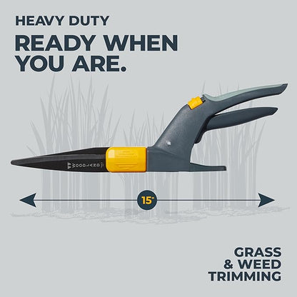 Woodland Tools Heavy Duty Rotating Grass Shears – 180 Degree Pivoting Head, Non Stick Steel Blades, Ergonomic Grip, Manual Grass Clippers for Trimming Around Beds, Walkways, and Edges