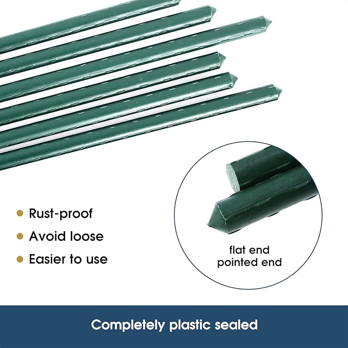 58 Inch (Approx 5FT) Garden Stakes for Outdoor Plant Support, 0.43 inch Diameter Plant Stake Sticks for Tomato Beans Potted Climbing Plants Gardening Supplies 20 Pack