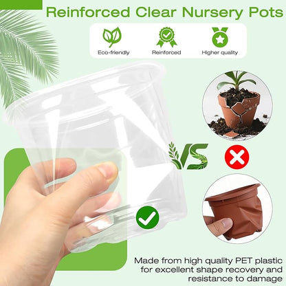 3 Inch Clear Nursery Pots with Drainage Trays, 15 Pack Plastic Pots for Plants, Clear Pot for Seed Starting, Transplanting, Succulents, and Indoor Gardening (3 inch)