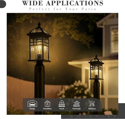 Emliviar 16 Inch Outdoor Lamp Post Light Fixture, Modern Outdoor Pillar Light for Outside, Waterproof Aluminum in Black Finish Seeded Glass, DE281P BK