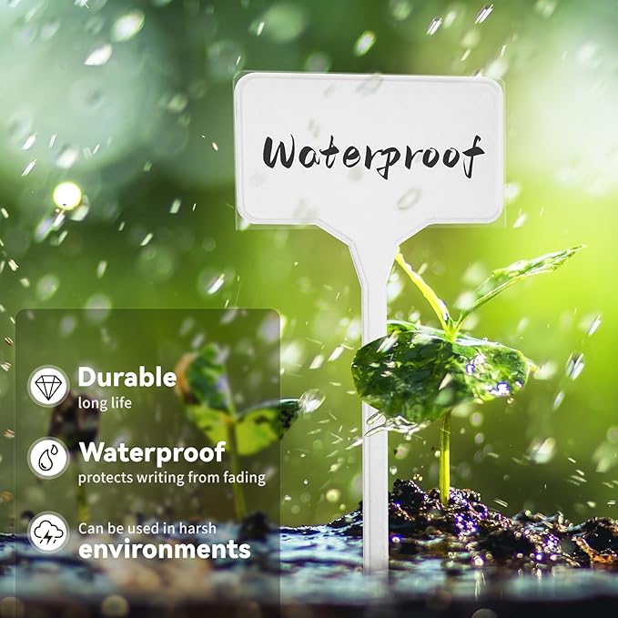 65 Pack Tall Plant Labels, 11.4 Inch Large Waterproof Garden Labels T-Type Tags with Protective Cover, Durable Yard Sign Stakes for Plant Outdoor Herbs Flowers Vegetables Nursery Use (White)