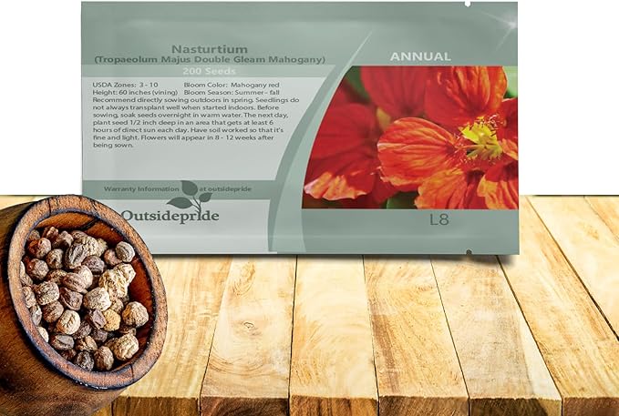 Outsidepride Double Gleam Mahogany Nasturtium Seeds - 200 Pcs Annual, Easy to Grow & Versatile, Flower Seeds for Planting Vibrant Blooms, Ideal for Gardens, Borders, and Pollinator Gardens