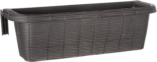 Apollo Exports International AP-30311 24" Adjustable Railing Planter, Ratan Look, Grey, Rectangular Shape