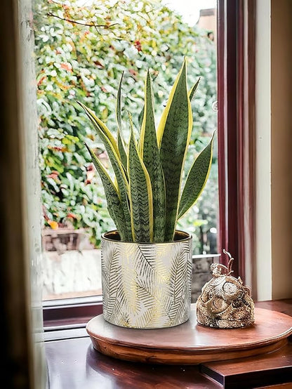 Oairse Small Ceramic Pot for Indoor Plants, 5.3 inch Plant Pot with Drainage Hole Decorative Texture Gold Planter Indoor Outdoor Flower Pots for Succulent Snake Plant Pothos Orchid
