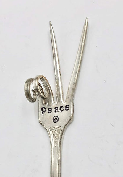 Plant Marker, Peace Sign Fork, Container Indoor Garden, Recycled Fork Stamped