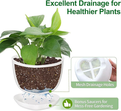 Succulent Pots Heart-Shaped Shallow Herb Planters with Drainage Hole - 4 Packs Cactus Planter for Home Office Garden Plants Pot Present - Plants Not Included (Off White)