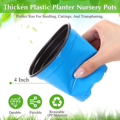 Havawish 150 Pcs 4 Inch Plastic Nursery Pots Seedling Starting Pots with Drainage Holes Thicken Flower Planters Seed Starting Indoor Outdoor for Seedling Cutting Transplanting (Blue)
