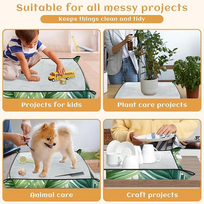 Pardick Repotting Mat for Indoor Plant 19.7"x19.7" Tropical Leaves Soil Change Mat Waterproof Planting Tray Foldable Succulent Potting Mat Gardening Gifts for Women Men Plant Lovers