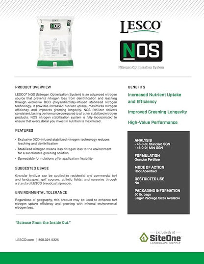 Lesco 18-24-12 Starter Fertilizer NOS - 50 lb - Covers 12,000 sqft. Non-Returnable (Nitrogen Optimizing System) for Increased nitrogen use Efficiency and Extended Greening