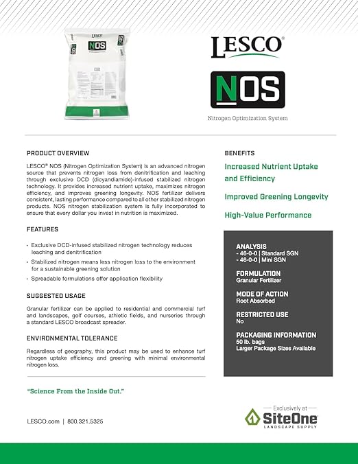 Lesco 18-24-12 Starter Fertilizer NOS - 50 lb - Covers 12,000 sqft. Non-Returnable (Nitrogen Optimizing System) for Increased nitrogen use Efficiency and Extended Greening