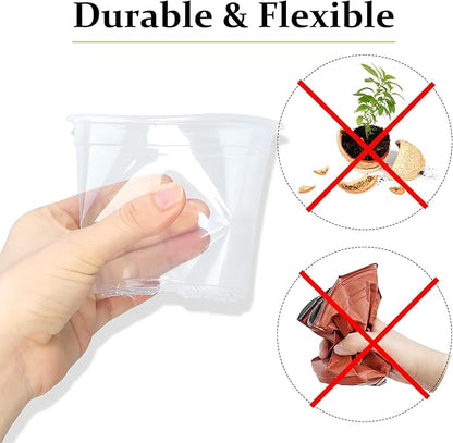 20 Pack 5 Inch Clear Nursery Pots with Drainage and Saucer, Clear Plastic Planter Pots for Plants, Flexible Seed Starting Pots for Succulents, Small Herbs, Annual Flowers (5 Inch)