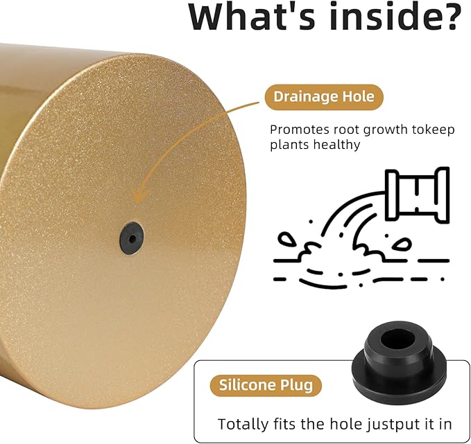 Metal Plant Pot with Drainage Hole,Mid Century Modern 7 inch Round Pot Indoor Outdoor Planters for Decorative Pots of Tabletop Living Room Bedroom Gold