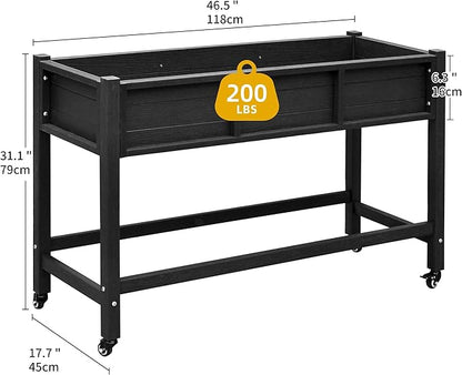 DWVO 47x18x31in Raised Garden Bed HDPE, Weather-Resistant Poly Wood Planter Box Stand, Planter Box with Legs & Lockable Wheels, Elevated Garden Bed for Backyard Patio Balcony - Black