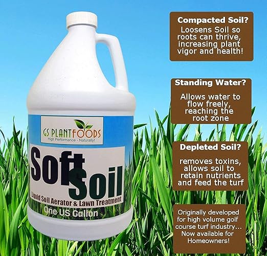 Soft Soil by GS Plant Foods- Liquid Aerator and Lawn treatment(1 Quart) - Liquid Aerator for Any Grass Type, All Season - Great for Compact Soils, Standing Water, Poor Drainage
