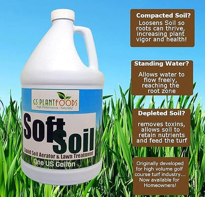 Soft Soil by GS Plant Foods- Liquid Aerator and Lawn treatment(1 Quart) - Liquid Aerator for Any Grass Type, All Season - Great for Compact Soils, Standing Water, Poor Drainage