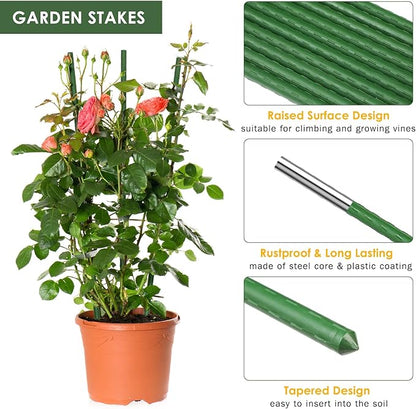 Tanlade 100 Pcs 4 ft/ 48 inches Garden Stakes Plants Tomato Stakes Metal Plant Sticks Support Plastic Coated Sturdy for Potted Plant, Tomato, Beans, Trees, Outdoor Indoor