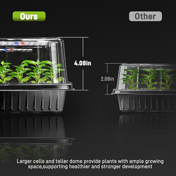 60-Cell Seed Starter Tray with Grow Light, Seedling Starter Trays with 4.08" Humidity Dome, Self-Watering Plant Germination Trays,Seed Starter Kit for Seeds Growing (Black)