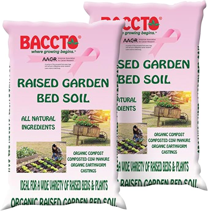 Michigan Peat Company 2 Pack BACCTO Raised Bed Soil with Organic Compost, Manure, & Earthworm Castings for All Plant Types, 1.5 Cubic Feet