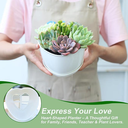 Succulent Pots Heart-Shaped Shallow Herb Planters with Drainage Hole - 4 Packs Cactus Planter for Home Office Garden Plants Pot Present - Plants Not Included (Off White)