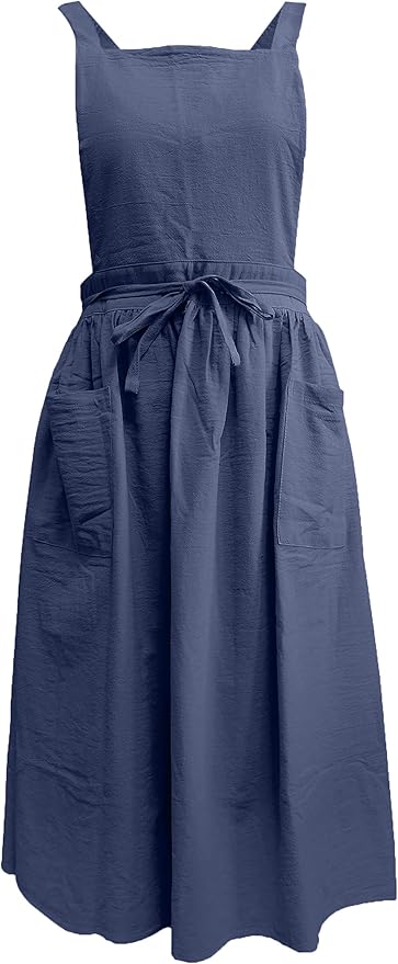 Cute Retro Cotton Linen X-Back Aprons Home Kitchen Garden Art Painting Pinafore Florist Shop Overalls