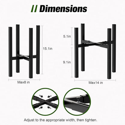 Urban Deco Adjustable Metal Plant Stand Outdoor & Indoor Planter With Stand Fits for 8-14 Inch Plant Holder Mid Century Modern Flower Stand Corner Outdoor Plant Stands for Patio (8-14inch 2PK)