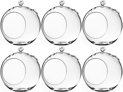 WGV Hanging Terrarium Globe, Width 8", Height 9", DIY Air Succulent Planter, Clear Glass Vase Orb with Flat Bottom, Candle Holder for Windowsill Outdoor Garden Decor, 6 Pieces Bulk