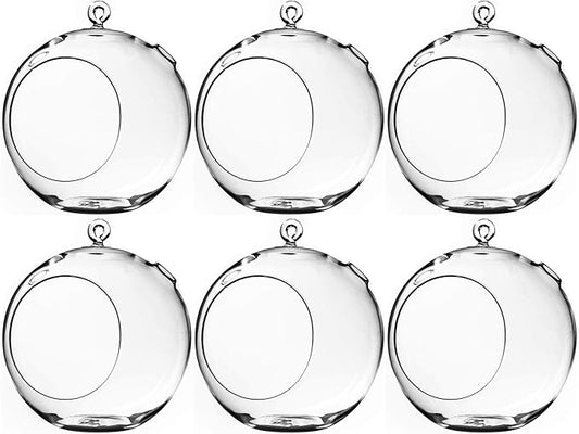 WGV Hanging Terrarium Globe, Width 8", Height 9", DIY Air Succulent Planter, Clear Glass Vase Orb with Flat Bottom, Candle Holder for Windowsill Outdoor Garden Decor, 6 Pieces Bulk