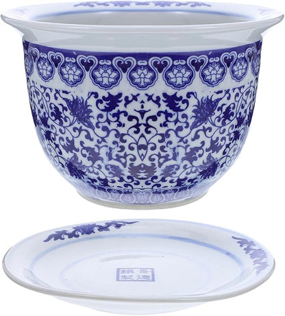 DOITOOL Blue and White Porcelain Plant pots with Drainage Holes and Drainage Tray for Indoor and Outdoor Plants, Ceramic Flower Pots