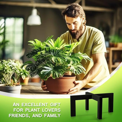 Wenqik 2 Pack 16 Inch Wood Plant Stand Wooden Plant Pot Holder Mid Century Rattan Flower Boho Rustic Stool Holder for Indoor Gardening Patio, Fit 8-18 Inch Pot (Black)