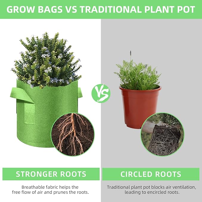 10 Gallon Garden Grow Bags, 30 Pack 10 Gal Planter Bags Fabric Pot, Nonwoven Grow Pots Heavy Duty Aeration Fabric Pots with Handles, Garden Fabric Planters for Vegetables Flowers (Green)