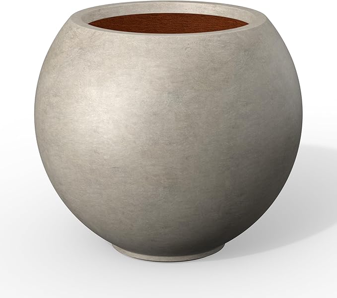 Kante Round Concrete Flower Pot, 11 Inch Dia (7.9" Opening) Sphere Shape Design Planter with Drainage Hole for Indoor & Outdoor Plants, Weathered Concrete Finish with Painted Interior