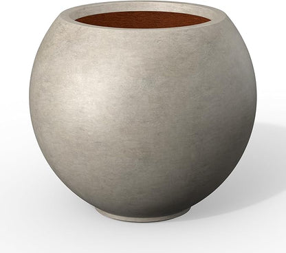 Kante Round Concrete Flower Pot, 11 Inch Dia (7.9" Opening) Sphere Shape Design Planter with Drainage Hole for Indoor & Outdoor Plants, Weathered Concrete Finish with Painted Interior