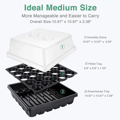SOLIGT [Thick Plastic] 4 Set Strong Seed Starter Tray with 4" Humidity Dome and Pellet Holder for 100 Jiffy 30mm, 36mm & 42mm Peat Pellets, Seed Starting, Germinating Propagating, Pellet Not Included