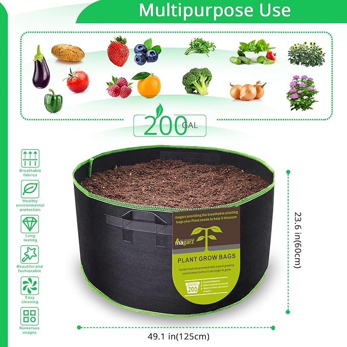 2-Pack 200 Gallon Fabric Flower Pots Garden Felt Grow Bags with Handle (Black)