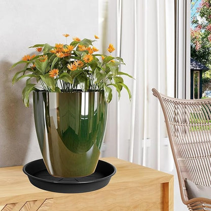 2 Pack of Plant Saucer 16 inch, Black Plastic Flower Plant Pot Saucer, Heavy Duty Plant Drip Trays Saucers for Indoor, Plant Water Tray for Planters