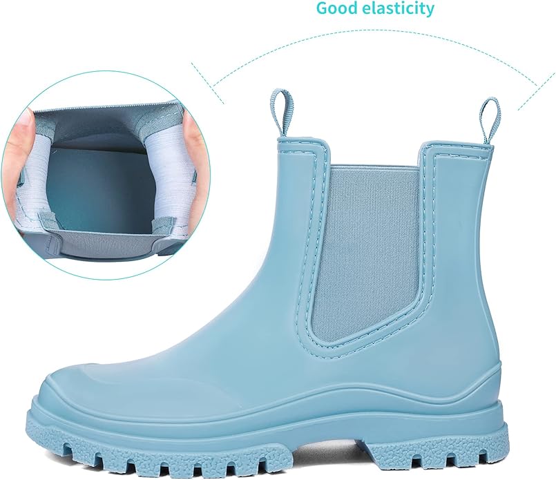 DKSUKO Rain Boots Women Waterproof Chelsea Boots Ankle Garden Shoes for Ladies Rubber Short Rainboots with Removable Comfort Insole for Outdoor Work Deck Mud Boots