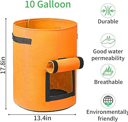 JJGoo 4 Pack Potato Grow Bags 10 Gallon with Flap, Heavy Duty Fabric with Handle and Harvest Window, Non-Woven Planter Pot Plant Garden Bags to Grow Vegetables Tomato, Orange