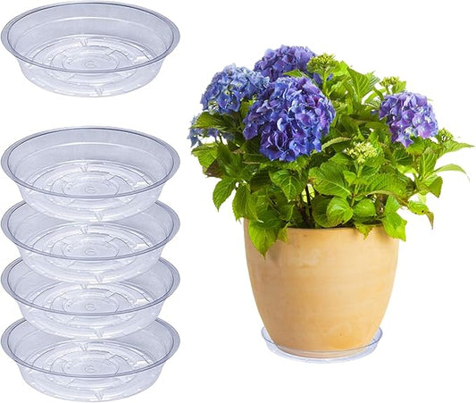 Curtis Wagner Plastics Drip Pan Plant Saucers (5-Pack) - Clear, Round (Diameter: 5" Base, 6" Top, 1.25" Depth) Thin Plastic Planter to be Used as Indoor Pot & for Outdoor Plant Pots