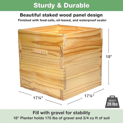 Extra Large Decorative Wooden Planter w/ Universal Pole Support for String Light Poles,Umbrellas,Bird Feeders. Solid Wood Outdoor Garden Box for Plants(Does not include Pole), 17"x17"x18", Natural